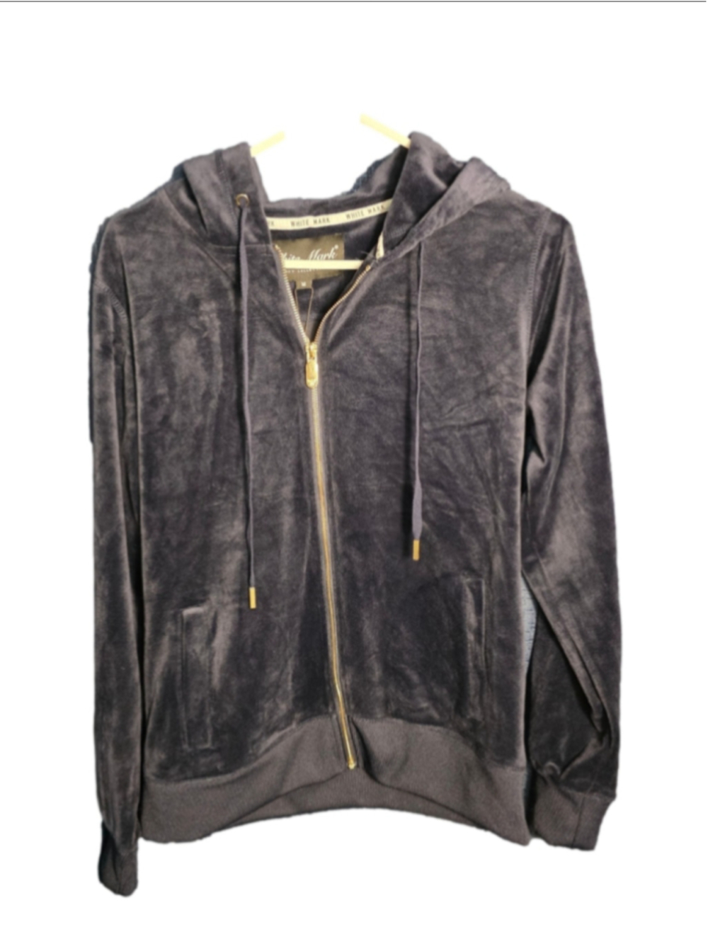 Women's White Mark Velour Zip-Up Hoodie navy blue Size M velour soft cozy boho
